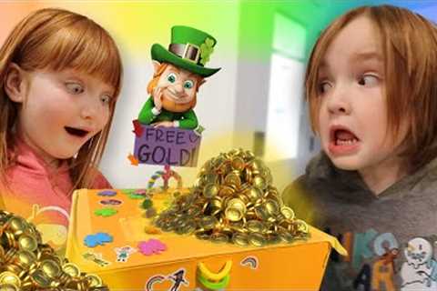 A for Adley LEPRECHAUN TRAP!! St Patrick's Day family craft diy with Gold Slime &amp; Rainbow Slide ..