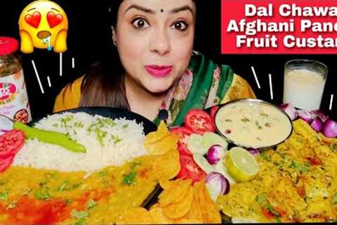 EATING Dal Tadka, Afghani Paneer with Rice, Fruit Custard, Chaach &amp; Salad | INDIAN COMFORT FOOD