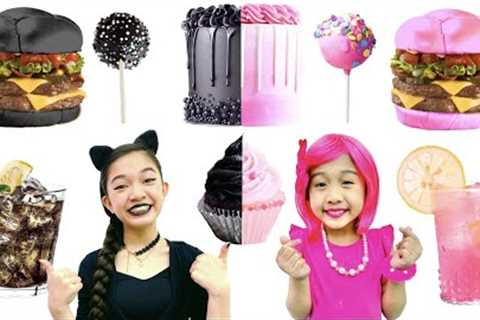 BLACK VS  PINK FOOD CHALLENGE | KAYCEE &amp; RACHEL in WONDERLAND FAMILY
