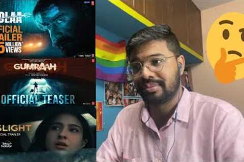 Bollywood Trailers Reaction Marathon Part 1 | Bholaa | Gaslight | GUMRAAH