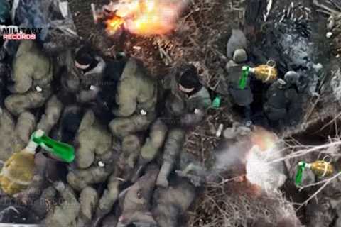 Horrible!! Ukraine drones drop bombs blow up dozens Russian Wagner soldiers on Bakhmut frontline