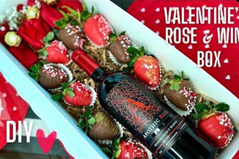 VALENTINE'S DAY ROSE &amp; WINE BOX + CHOCOLATE COVERED STRAWBERRIES || VALENTINES DAY DIY IDEA
