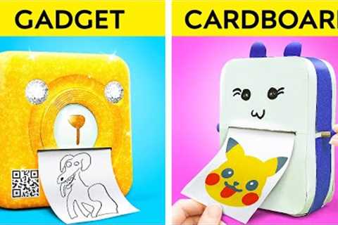 RICH SV BROKE BUDGET CHALLENGE || Expensive Gadgets VS DIY Cardboard Hacks by 123GO! CHALLENGE