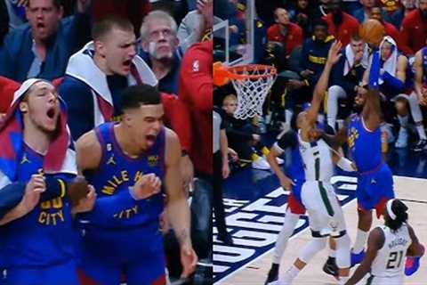 Jeff Green crazy poster dunk on Giannis Antetokounmpo has Nuggets bench going wild 🤯