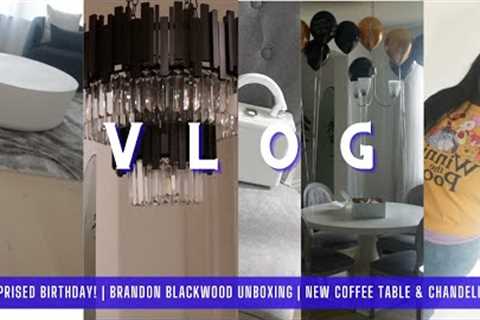 SURPRISED BIRTHDAY! | BRANDON BLACKWOOD UNBOXING | NEW COFFEE TABLE &amp; CHANDELIER | CATERER..