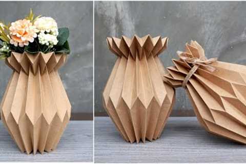 AESTHETIC FLOWER VASE FROM CARDBOARD | DIY Cardboard Folding Decor Ideas | Arts &amp; Crafts