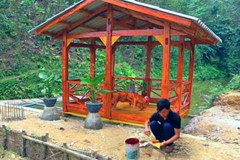 Paint the wooden floor to complete the hut - Release more fish, make your own fish feeder