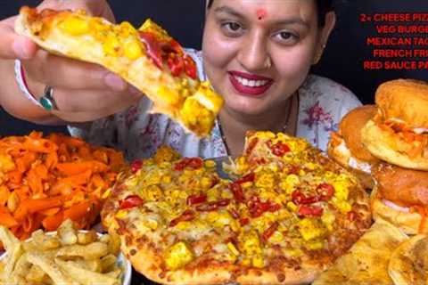 Eating 2X Cheese Pizza, Red Sauce Pasta, Veg Burger, Mexican Tacos I Domino's Challenge I Foodie Gd