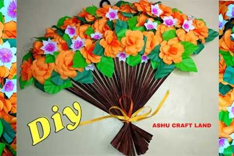 Beautiful Wall Hanging Craft Using Cardboard 🌺 Paper Flower Wall Hanging 🌺  Home Decoration Ideas