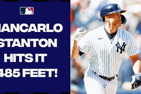 485 FEET!!!!!! Giancarlo Stanton hits a TOWERING home run OVER THE BATTING EYE at Yankee Stadium!
