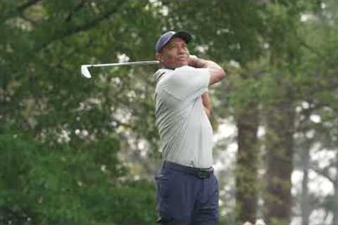 Tiger Woods holes out during Tuesday Masters practice｜Augusta National｜Golf