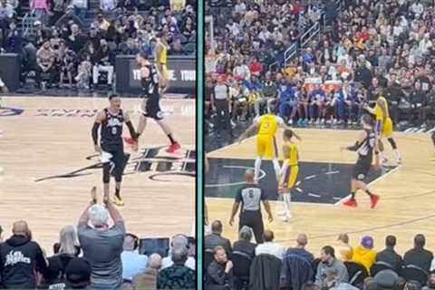 Russell Westbrook points at LeBron James after making jumpshot on him! Hypes up Clippers Crowd