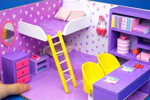 DIY Miniature Cardboard House #28   purple bedroom for two