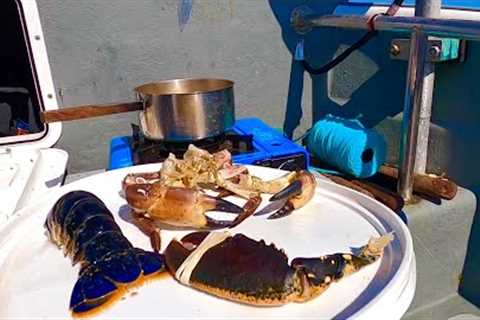 Lobster &amp; Crab - Catch And Cook on my Boat ! Big Lobsters in the Pots