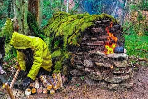 7 Days SOLO SURVIVAL CAMPING In HEAVY RAIN, Building Warm BUSHCRAFT SHELTER with Fireplace, Cooking