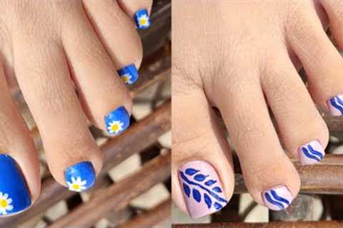 Awesome foot nail art and ideas for women | Floral &amp; leaf pattern feet nail designs | Nail..