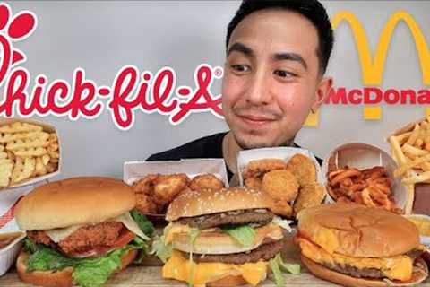 MUKBANG EATING Chick Fil A Spicy Chicken Sandwich, McDonald's Big Mac, Arby's Curly Fries, Nuggets