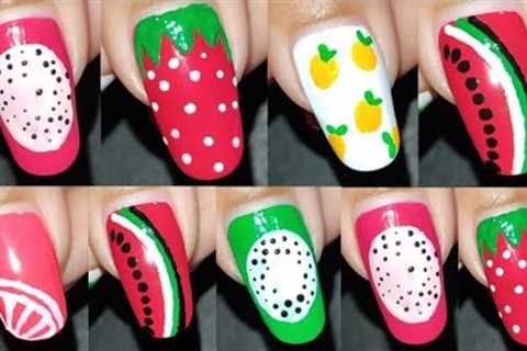 10 Fruits nail art 🍉🍋🍓🥝 Easy DIY nail art just using household items❤