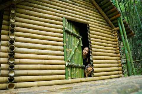 Solo Bushcraft Day 5 - Finishing Bamboo Cabin, Making Doors, Steps and Planting Flowers, Part 3