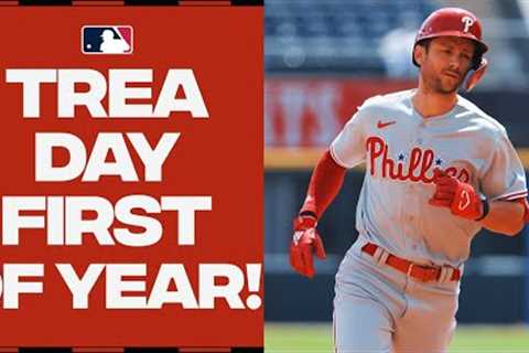 Trea Turner turns on one for his FIRST HOME RUN OF THE SEASON!