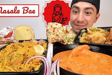 MUKBANG EATING INDIAN FOOD BUTTER CHICKEN, CRISPY SAMOSAS, BIRYANI, STRAWBERRY CROISSANT, CAKE