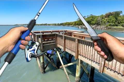 Eating Whatever I Catch! PIER Fishing and Crabbing! (Catch and Cook)