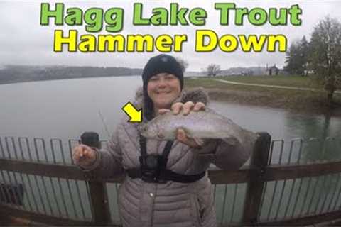 Hammering Trout Limits at Hagg Lake Covered Dock | Spring Trout Fishing in the Rain | Oregon Fishing