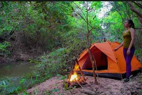 Solo Overnight in Forest - Survival Summer Camping in Jungle | Bush Primitive Skills