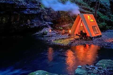 3 Days SOLO CAMPING In RAIN Forest - BUSHCRAFT Tent Shelter - FISH COOKING - Survival Skills - ASMR
