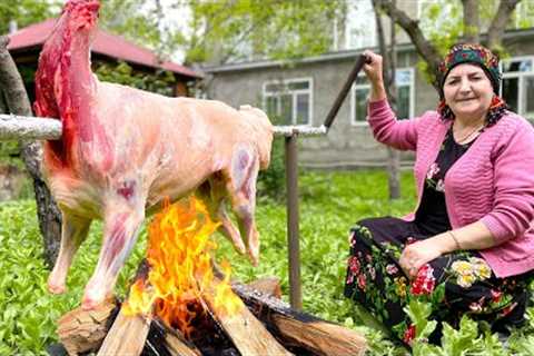 15 kg Whole Lamb Roasting in 5 Hours on Campfire. Legendary Dinner Recipe From Grandma