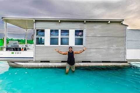 24hr FLOATING TINY HOME Catch &amp; Cook CHALLENGE!!! (hot shower)