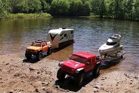 Rc scale boat LAUNCH, SEA-DOO,camper trailer, axial&amp;traxxas car 4x4.