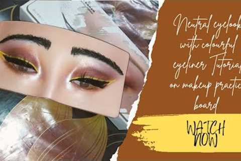 Neutral eyelook with Colourful eyeliner on makeup practice board | Colourful eyelook| Tutorial |