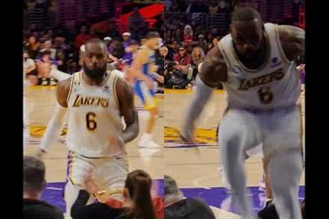 This angle of LeBron James jumping over the front row vs Warriors 😳