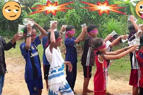 Close Eyes To Transfer Water | Fun Outdoor Games | Fun Building Games