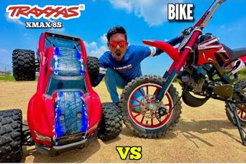 RC Traxxas Xmaxx Monster Car Vs Dirt Bike Vs Arrma Fireteam Unboxing &amp; Fight - Chatpat toy tv