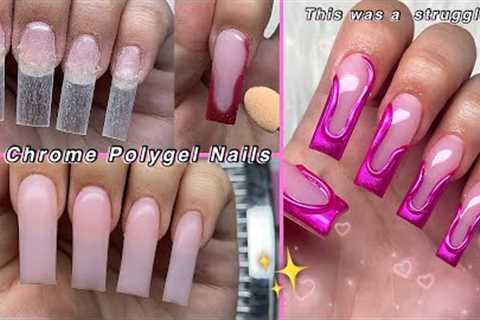 3D CHROME POLYGEL NAILS✨ 3D CHROME NAIL ART &amp; ABSTRACT NAIL DESIGN | Nail Tutorial