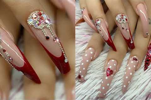Valentine's Day Nail Art XXL Swarovski Bling Nail | Easy Heart Nail Designs for Beginner Nail Techs
