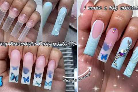 SPRING FREESTYLE POLYGEL NAILS🦋 OMBRE USING POLYGEL &amp; 3D NAIL ART DESIGN! Nail Tutorial