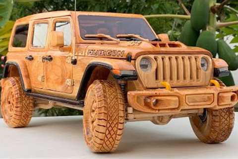 Wood Carving - 30 Days Crafting a Jeep Wrangler Rubicon with Natural Wood - Woodworking Art