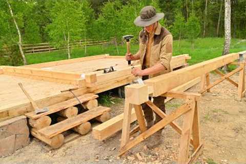 Beginning Building Walls for my Square Log Cabin - Making Raised Beds for Growing Food in the Forest