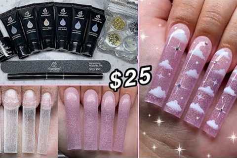 TRYING A $25 POLYGEL KIT FROM AMAZON! POLYGEL OMBRE &amp; CLOUD NAIL ART DESIGN | Nail Tutorial