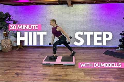 30 MINUTE CARDIO HIIT STEP WORKOUT // STEP WITH DUMBBELLS