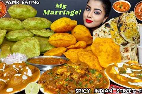ASMR Eating Spicy Poori,Dum Aloo,Paneer butter Masala,Noodles Indian Street Food ASMR Eating Mukbang