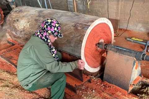 Woodworking Giant Extremely Dangerous!!! Red Wood Turning Skills - Working Giant Wood Lathe!