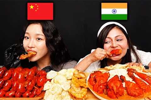 [INDIA vs CHINA] People Try Each Other's Food! CURRY, SAMOSA, MALALONGSHA, GUOBAOROU (ASMR MUKBANG)