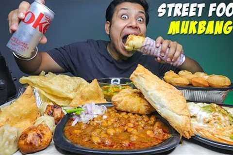 STREET FOOD MUKBANG!!! CHOLE BHATURE, MOMOS, PANEER ROLL, PATTIES, GOLGAPPE &amp; DAHI BHALLA CHAT