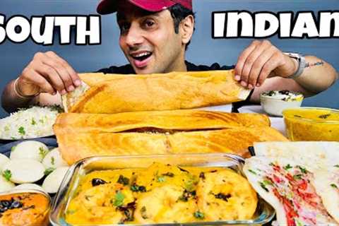 Eating Crispy Dosa, Sambar Vadda, Idli, Uttapam, Rice &amp; Chutneys | SOUTH INDIAN FOOD MUKBANG..