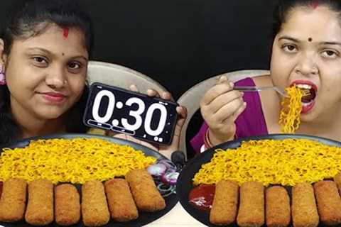 MASALA MAGGI NOODLES FISH FINGER EATING CHALLENGE // INDIAN EATING SHOW // food family &amp; more