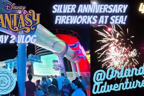 Day 2 of our Disney Fantasy Cruise! | Exploring the ship, Silver Anniversary Fireworks at Sea